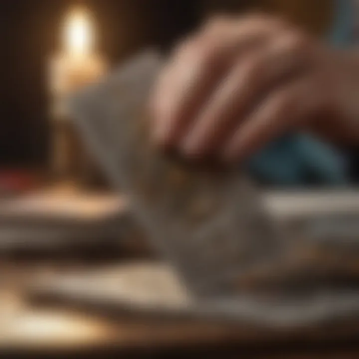 A close-up of a hand selecting a card from a deck for intuitive reading