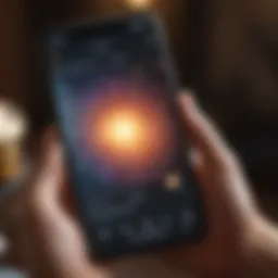 A user navigating through a vibrant astrology app interface on a smartphone.