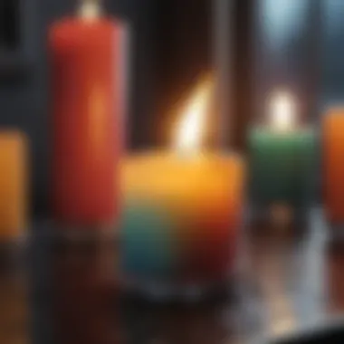 Various candles with different colors and scents arranged aesthetically