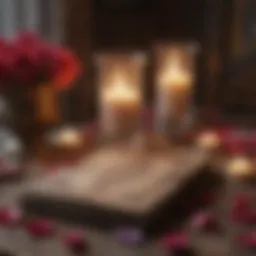 A serene tarot reading setup with candles and rose petals