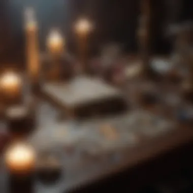 A Sacred Space for Tarot Reflection Tarot cards spread on a table with a candle and crystals