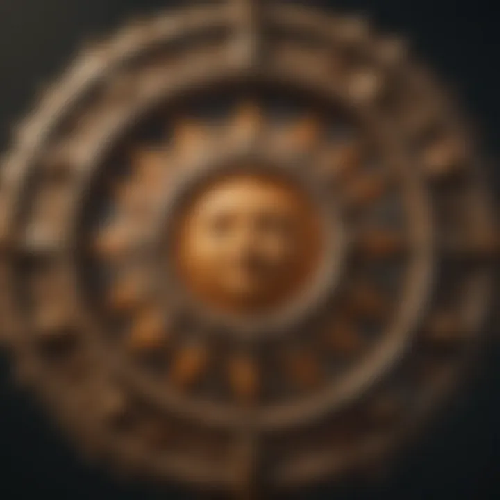 Celestial depiction of the Sun sign illuminating a zodiac wheel