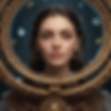 Self-Reflection in Astrology Person engaging in self-reflection with astrological symbols