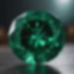 A close-up view of a vibrant emerald gemstone reflecting light.