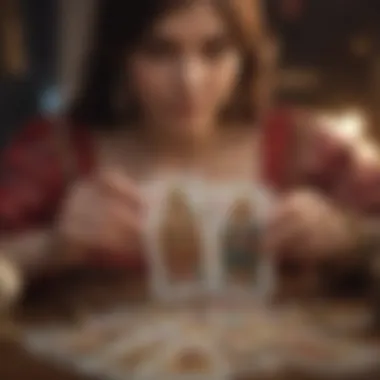 Close-up of a tarot reader interpreting cards