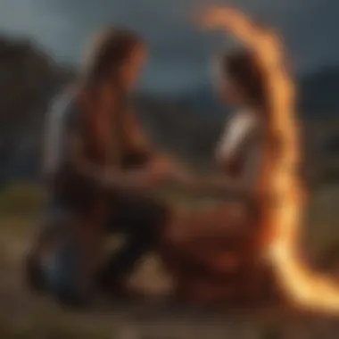 Balance of Fire and Earth A serene landscape illustrating the balance between fiery passion and earthy practicality