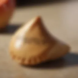 A close-up of a fortune cookie with a birthday message peeking out