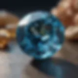 Close-up view of a blue topaz gemstone showcasing its vivid color and clarity