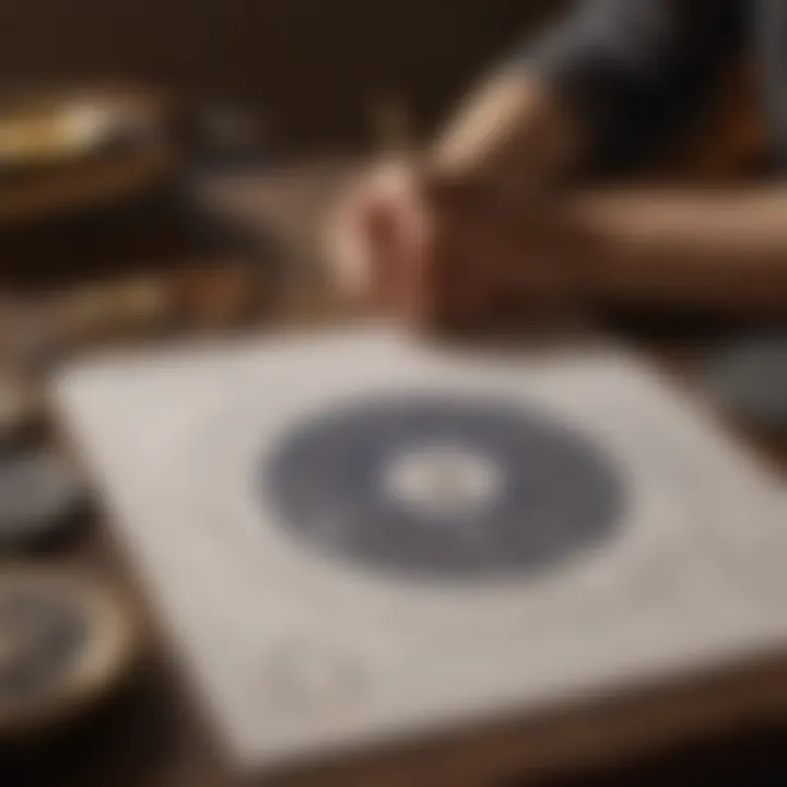 A person studying a birth chart with astrological books and tools