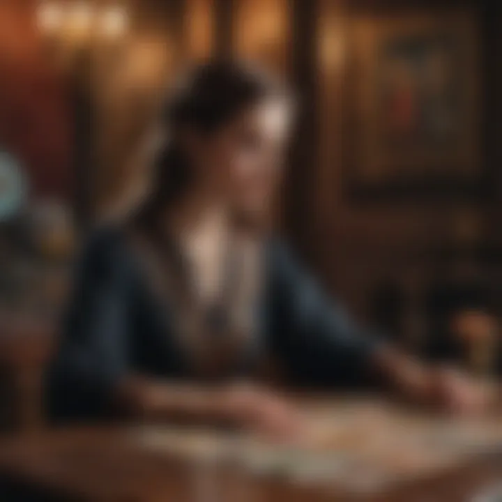 A person contemplating tarot card meanings