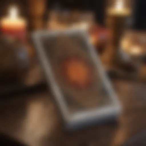 A digital tarot card spread illuminated in soft light