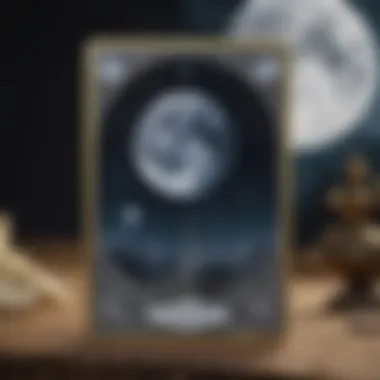 A close-up of a tarot card depicting the Moon, symbolizing intuition and the subconscious.