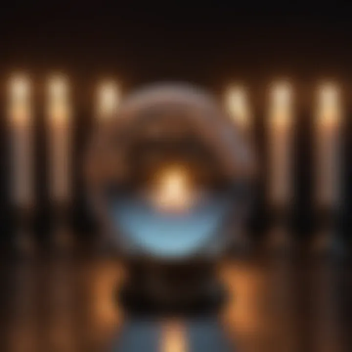 A crystal ball surrounded by candles, embodying intuition and psychic abilities.