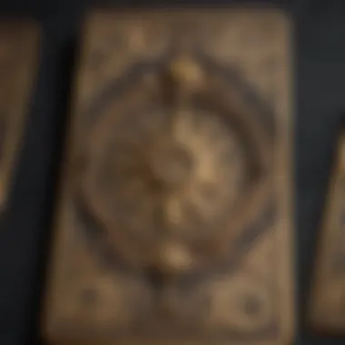 Close-up of tarot cards with numerical symbols highlighted