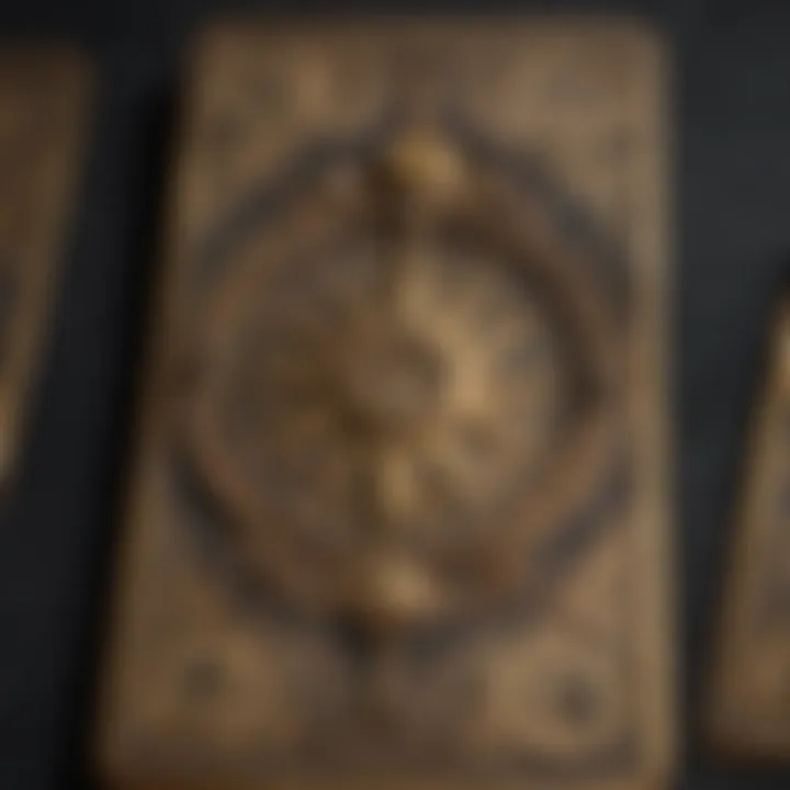 Close-up of tarot cards with numerical symbols highlighted