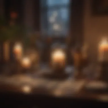A serene tarot reading setup with candles and crystals