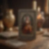 A vintage tarot deck displayed on a wooden table, showcasing intricate card designs.