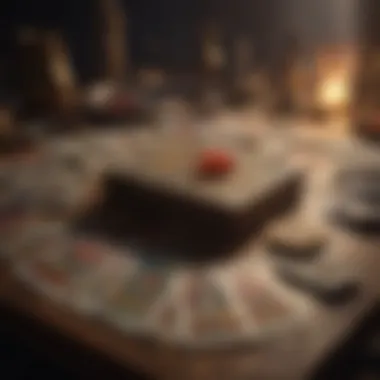 Mystical Tarot Card Arrangement An artistic arrangement of tarot cards spread out on a mystical table