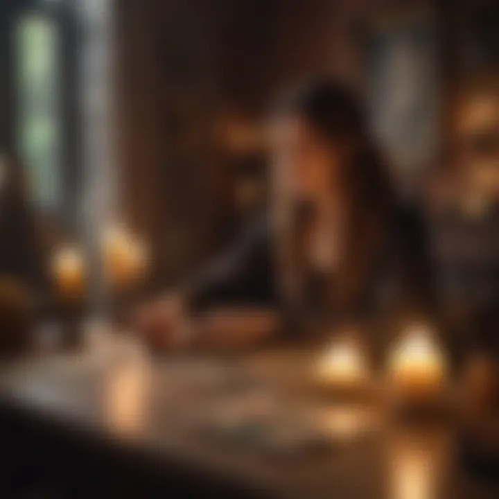 A serene setting with candles and tarot cards, representing personal growth.