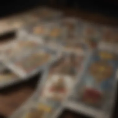 Close-up of tarot cards illustrating rich symbolism.