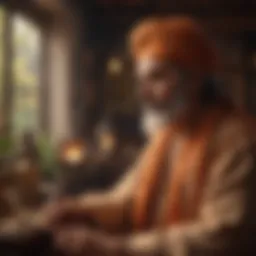 A serene consultation with a pandit astrologer in a tranquil setting