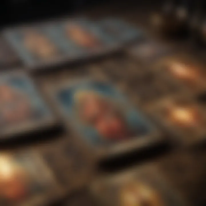 A close-up of tarot cards illuminated by celestial light