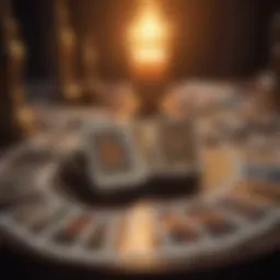 An array of tarot cards spread out, showcasing diverse illustrations and symbols.