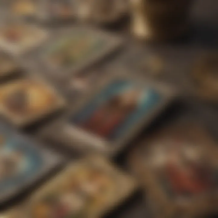 A close-up of tarot cards laid out for interpretation