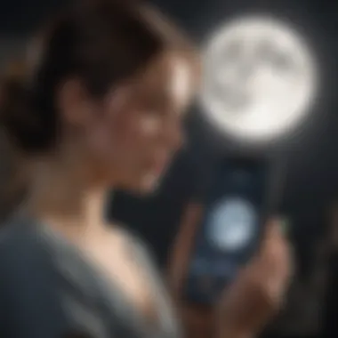 User interacting with a moon app on a device