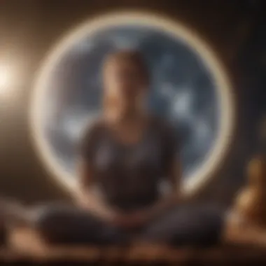 Person meditating with celestial imagery in the background