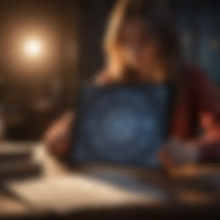 A person reading an astrology PDF on a tablet