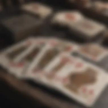 Deck of playing cards spread out with mystical symbols