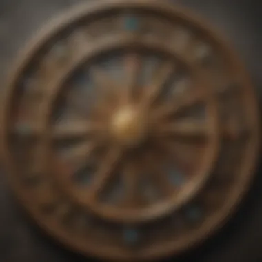 The intricate design of the Wheel of Fortune card, representing cycles and fate.