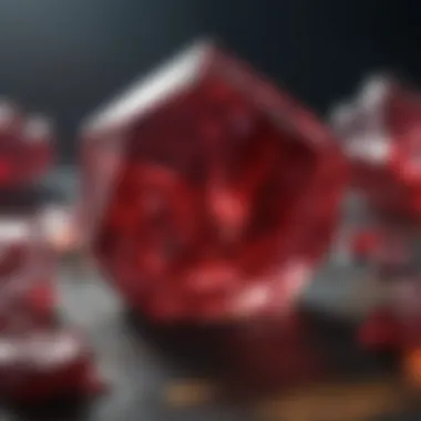 Intricate Facets of a Ruby Crystal A vivid close-up of a ruby crystal highlighting its facets