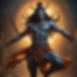 A vibrant depiction of Lord Shiva performing the Tandava dance, showcasing his cosmic energy and grace.