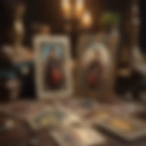 A collection of tarot cards laid out on a mystical background