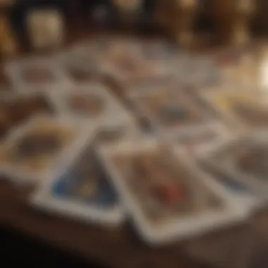 A close-up of tarot cards laid out on a virtual platform