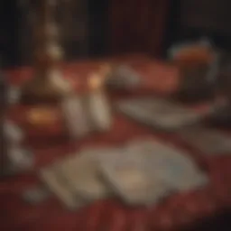 A beautifully arranged tarot spread on a mystical cloth