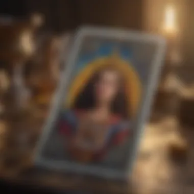 Close-up of tarot card representing personal growth and spiritual enlightenment