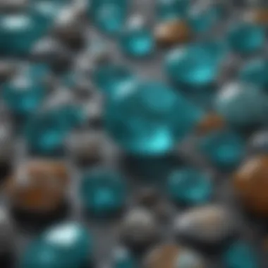 A close-up of turquoise gemstones, showcasing their unique patterns and colors.