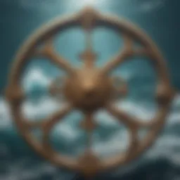 A whimsical illustration of an Aquarius symbol intertwined with ocean waves and aquatic creatures.
