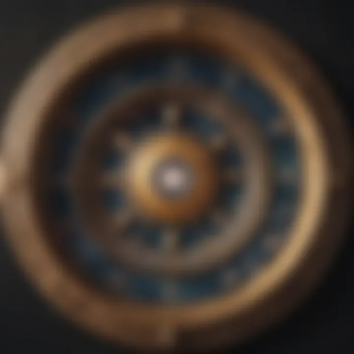 A detailed birth chart with celestial symbols and houses
