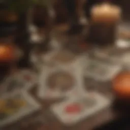 A vintage tarot card deck displayed on a table