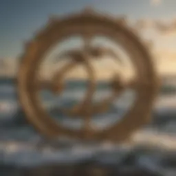Symbol of Pisces with ocean waves in the background
