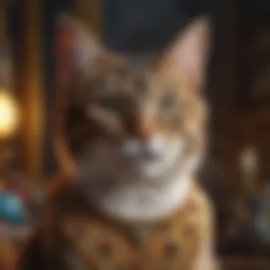 Cultural Significance of Cats Cultural icons and symbols associated with cats in a vibrant collage