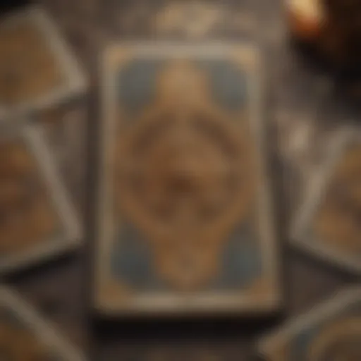 A detailed view of a tarot card spread with intricate designs.