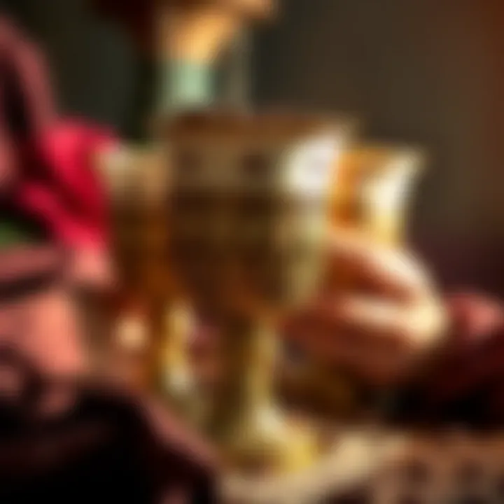An artistic representation of the Suit of Cups tarot cards, symbolizing emotions and relationships.