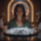 A woman meditating with crystals surrounding her