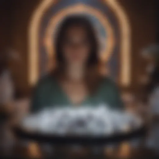 A woman meditating with crystals surrounding her