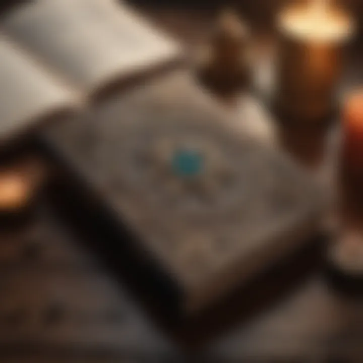 An open book with mystical symbols and a candle